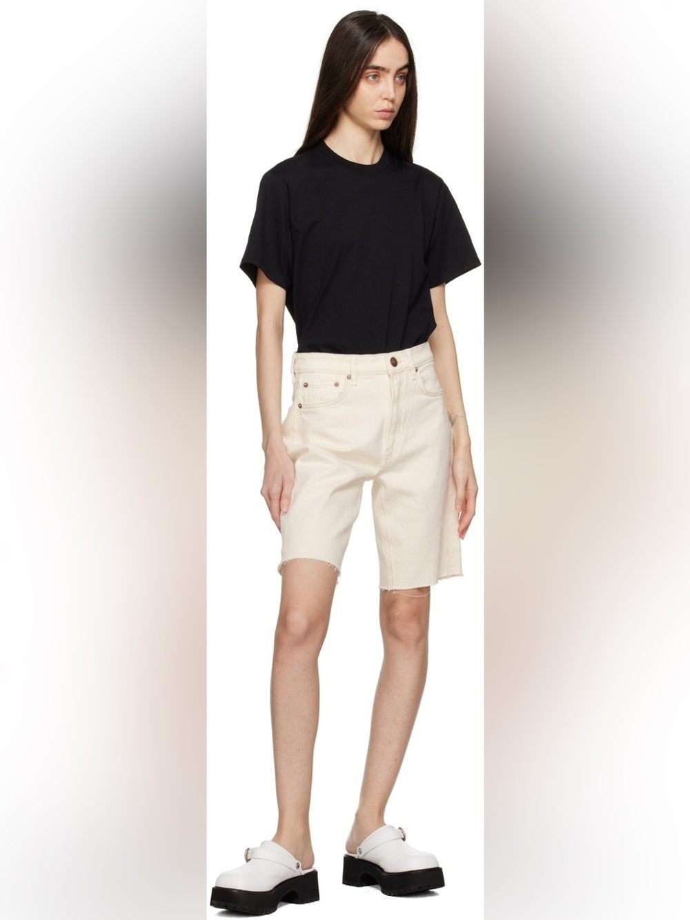 rag & bone Off-White Vintage Bermuda Denim Shorts Mid Rise Cream size 27
